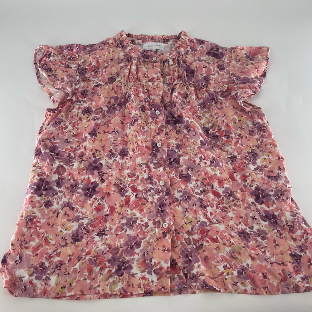 Dear John Short Sleeve Floral Flutter Button Front Blouse